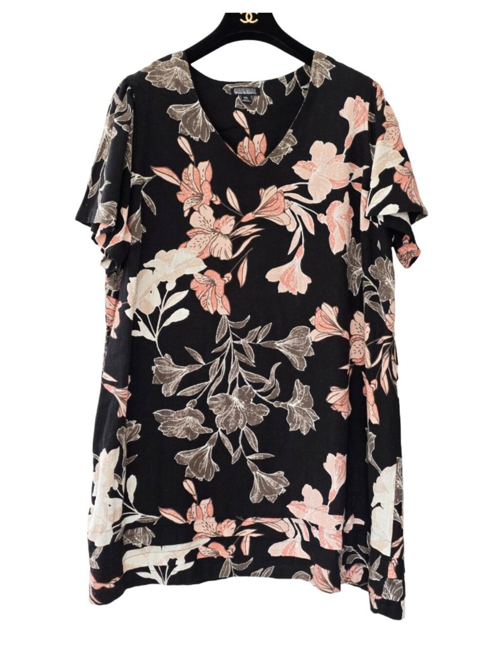 Nicole Miller Womens Black Floral Print Y2K Linen T-Shirt Shift Dress Size XXL - Picture 2 of 7